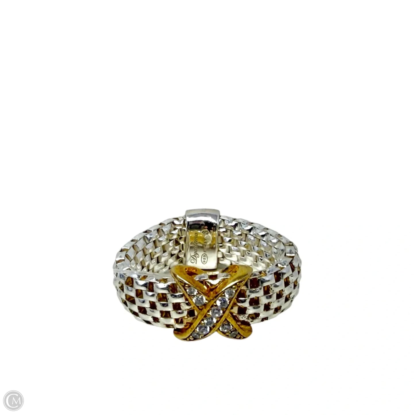 Italian Vermeil "X" CZ Sterling Silver Mesh Expandable Band Ring By Dyadema Italy, Size: 6.5