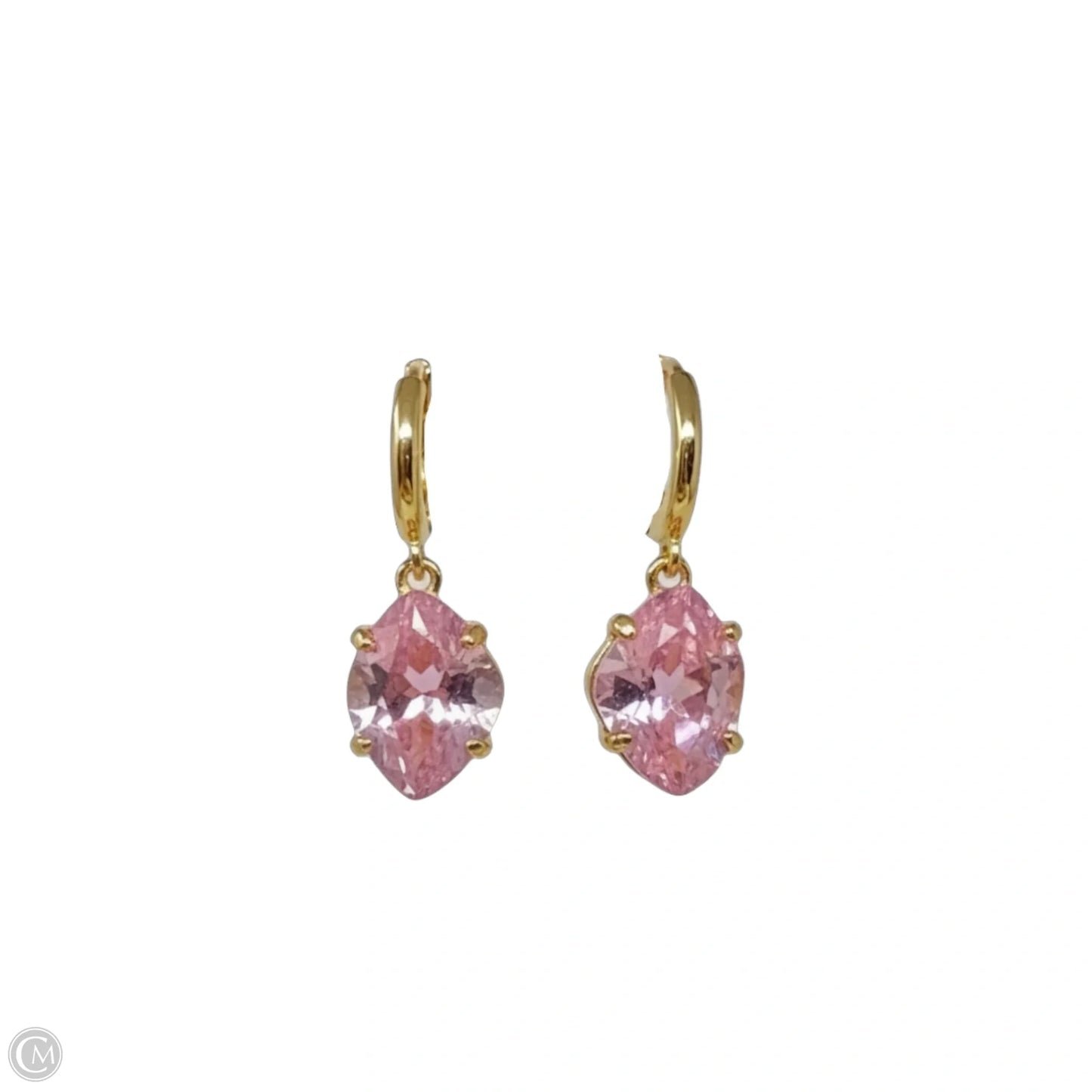 Treasure Trove Gold Tone & Pink Crystal Huggie Hoop Dangle Earrings By Kate Spade