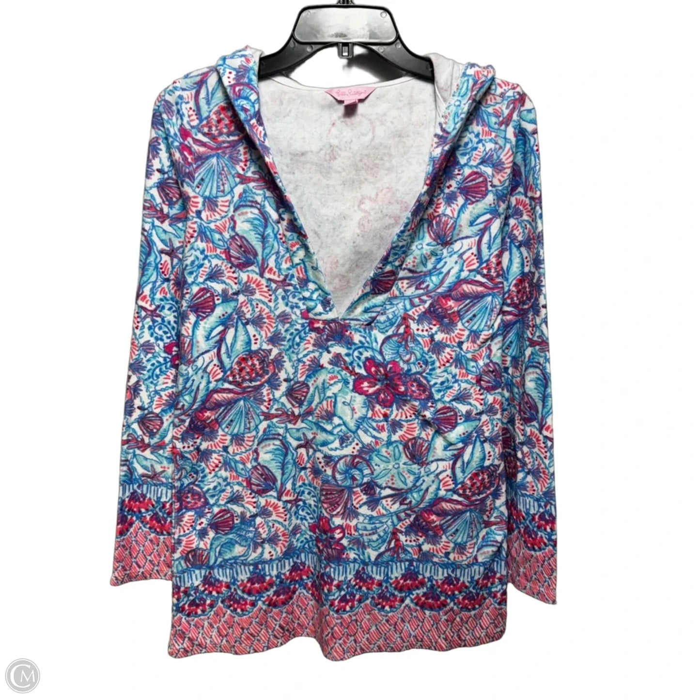 Terry Hoodie Top Long Sleeve Designer By Lilly Pulitzer In Blue & Pink, Size: S