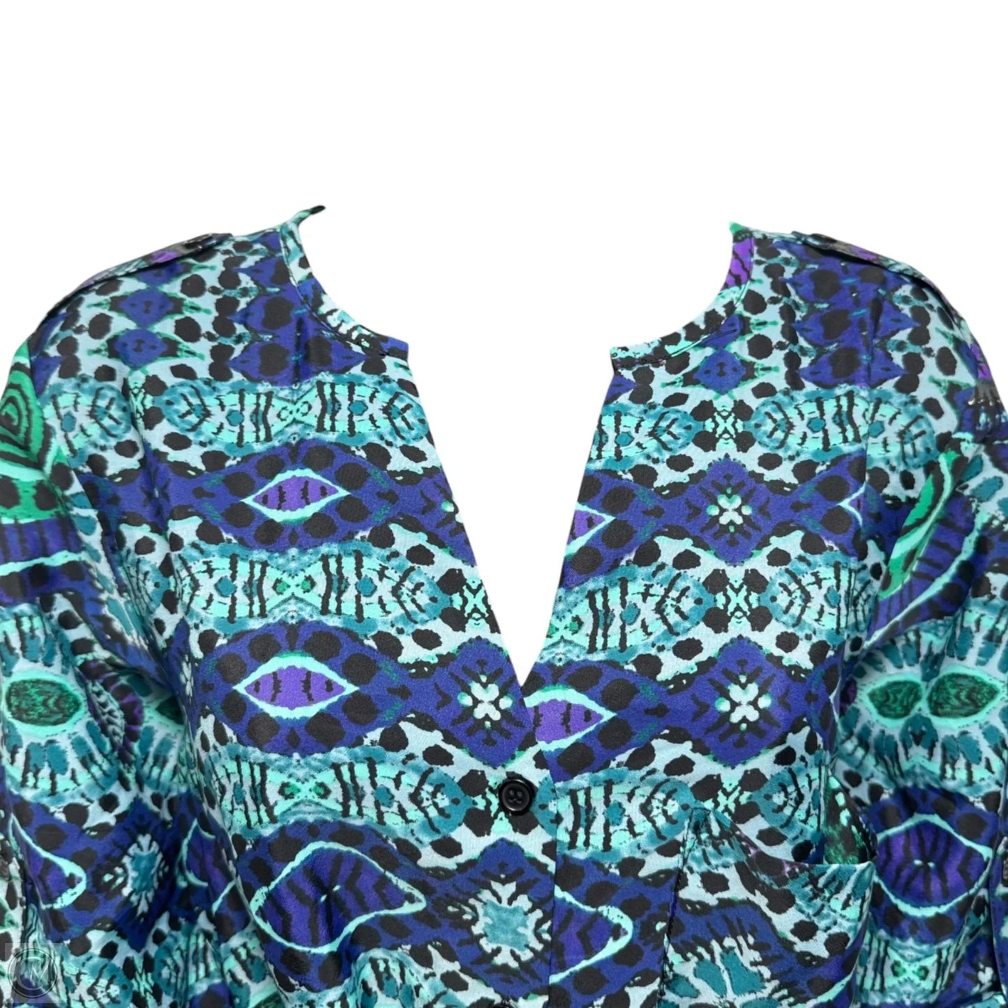 Ikat Frequencies Shirt Dress By Maeve In Blue & Green, Size: S