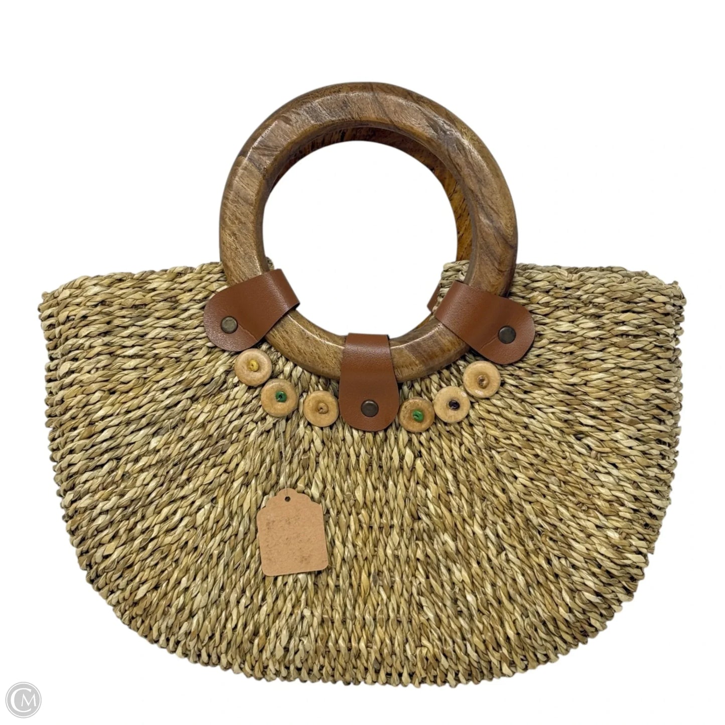Woven Grass Tote With Wood Handles, Size: Small