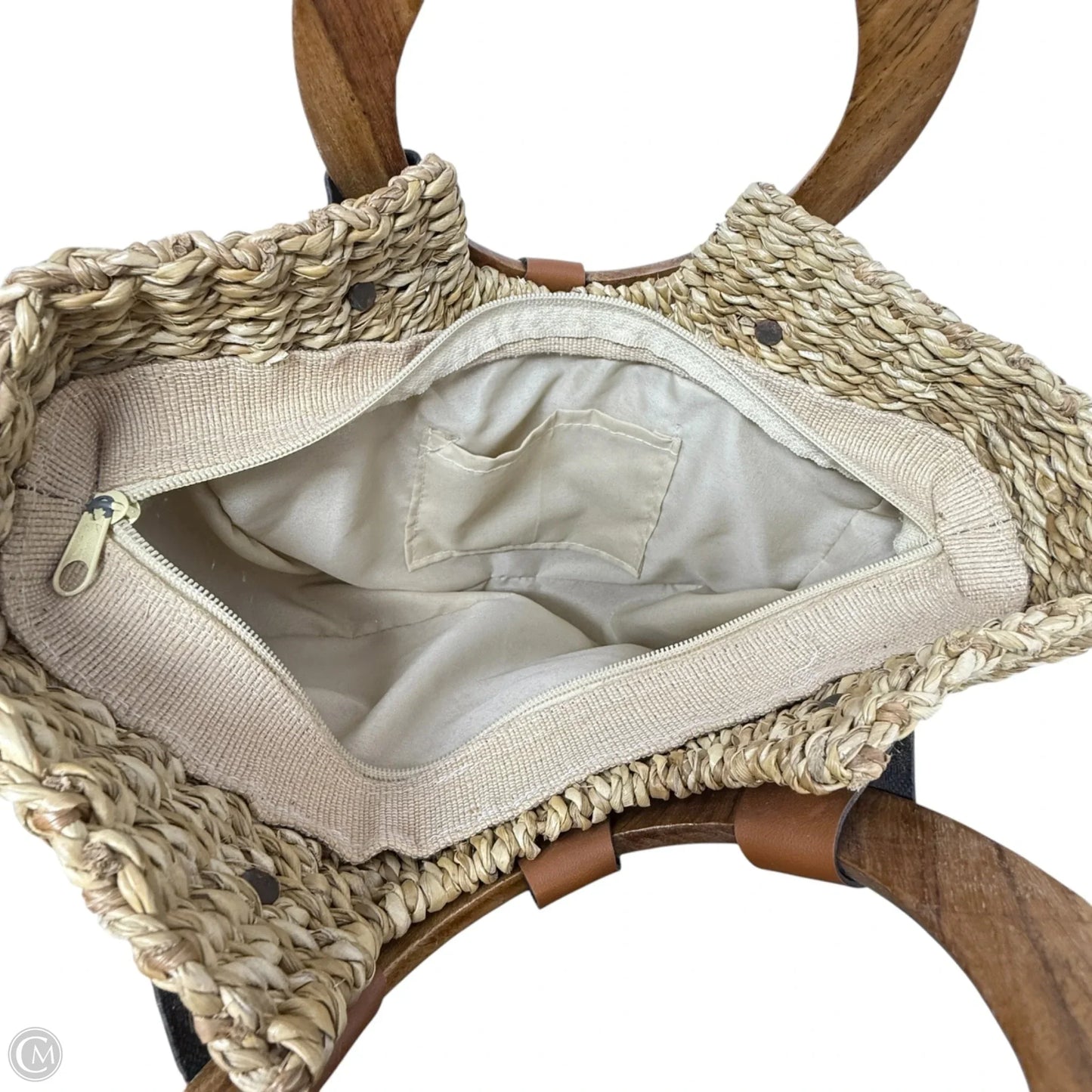 Woven Grass Tote With Wood Handles, Size: Small
