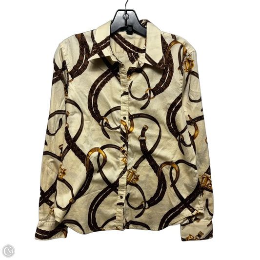 Top Long Sleeve By Lauren By Ralph Lauren In Brown & Cream, Size: L