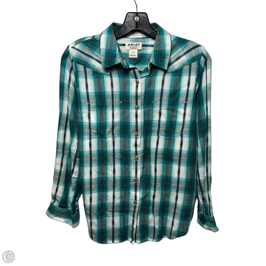 Relaxed Fit Top Long Sleeve By Ariat In Plaid Pattern, Size: S