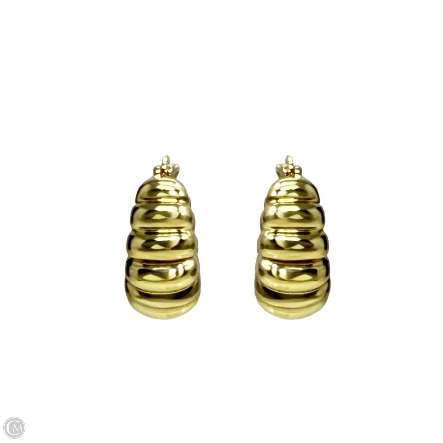 Puffy Ribbed Gold Over Sterling Silver Hoop Earrings