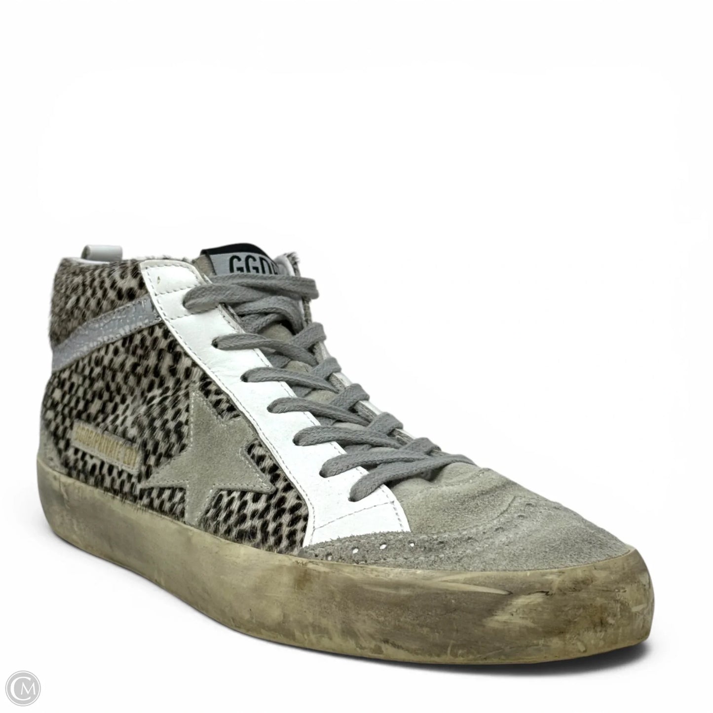 Mid Star Animal Print Leather Sneakers Luxury Designer By Golden Goose In Brown & Cream, Size: 10 (40)