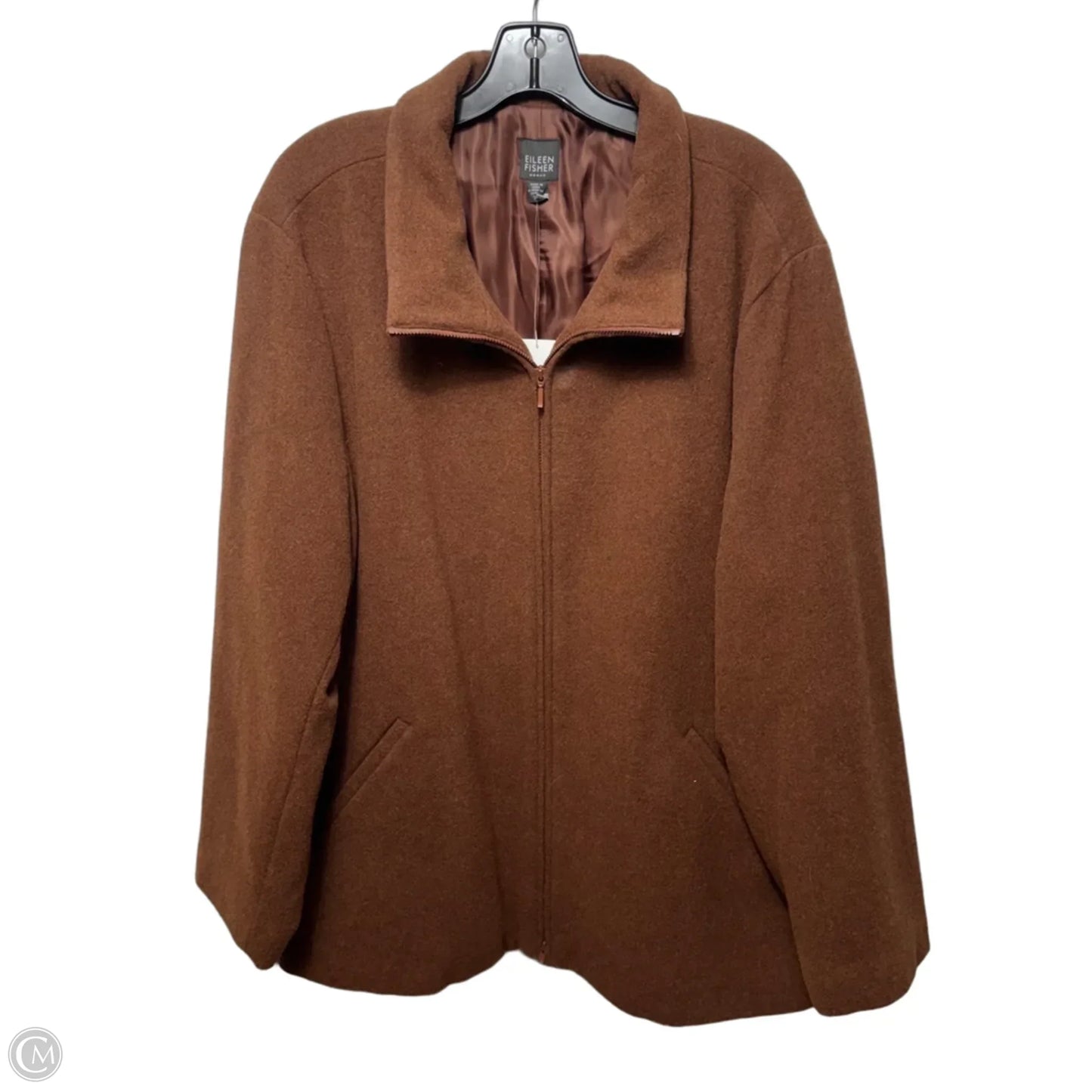 Funnel Neck Coat Wool Blend By Eileen Fisher In Brown, Size: 2x