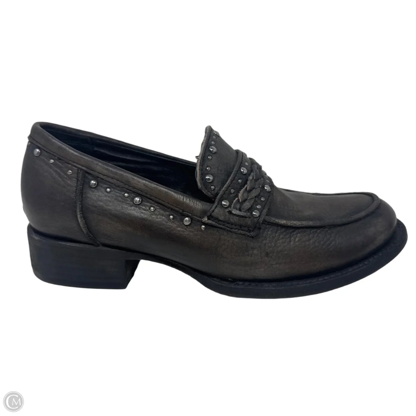 Myla Studded Loafers Shoes Heels Block By Freebird In Brown & Silver, Size: 8