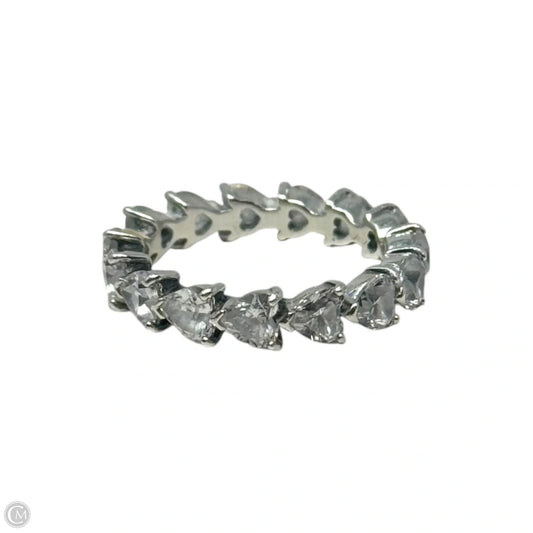 Band of CZ Hearts Ring Sterling Silver By Pandora, Size: 7