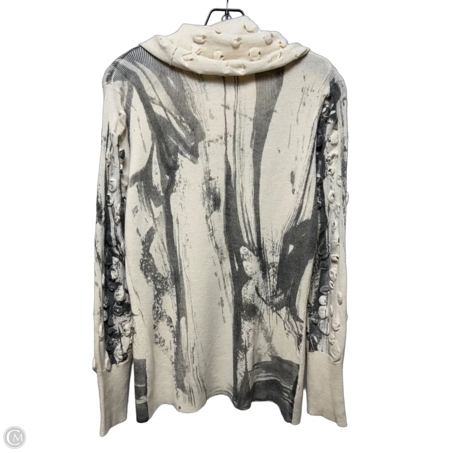 Abstract Textured Wool Blend Sweater By Alberto Makali In Cream & Grey, Size: M