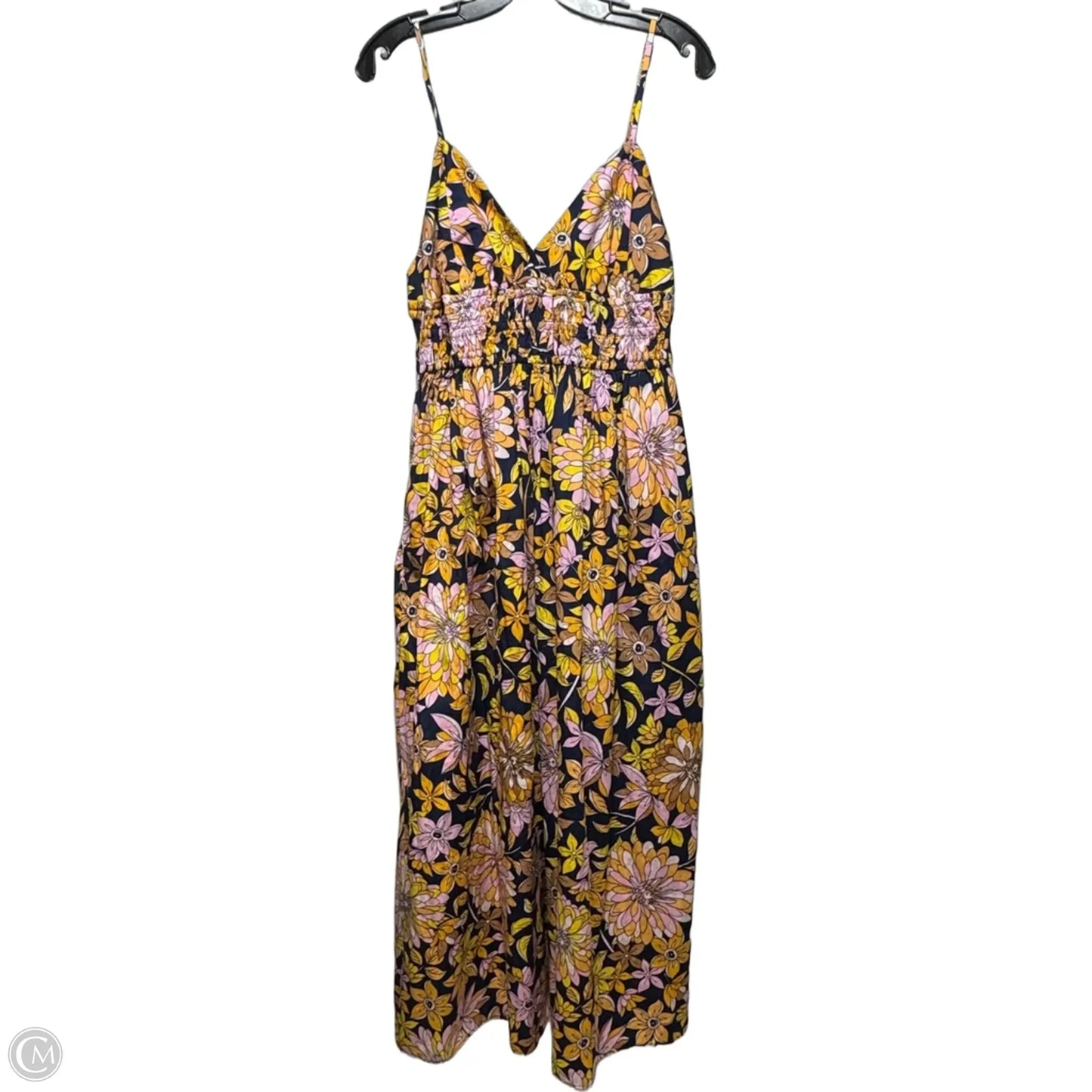 V Neck Smocked Waist Cotton Poplin Maxi Dress By J. Crew In Dusk Floral Print, Size: 12