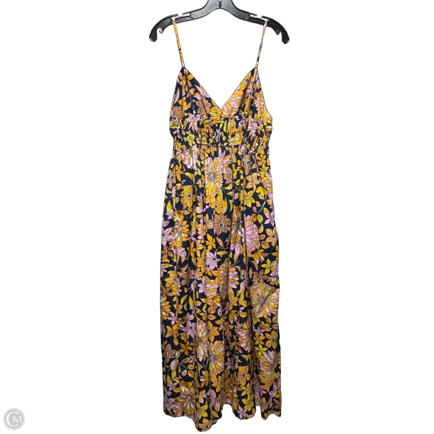 V Neck Smocked Waist Cotton Poplin Maxi Dress By J. Crew In Dusk Floral Print, Size: 12