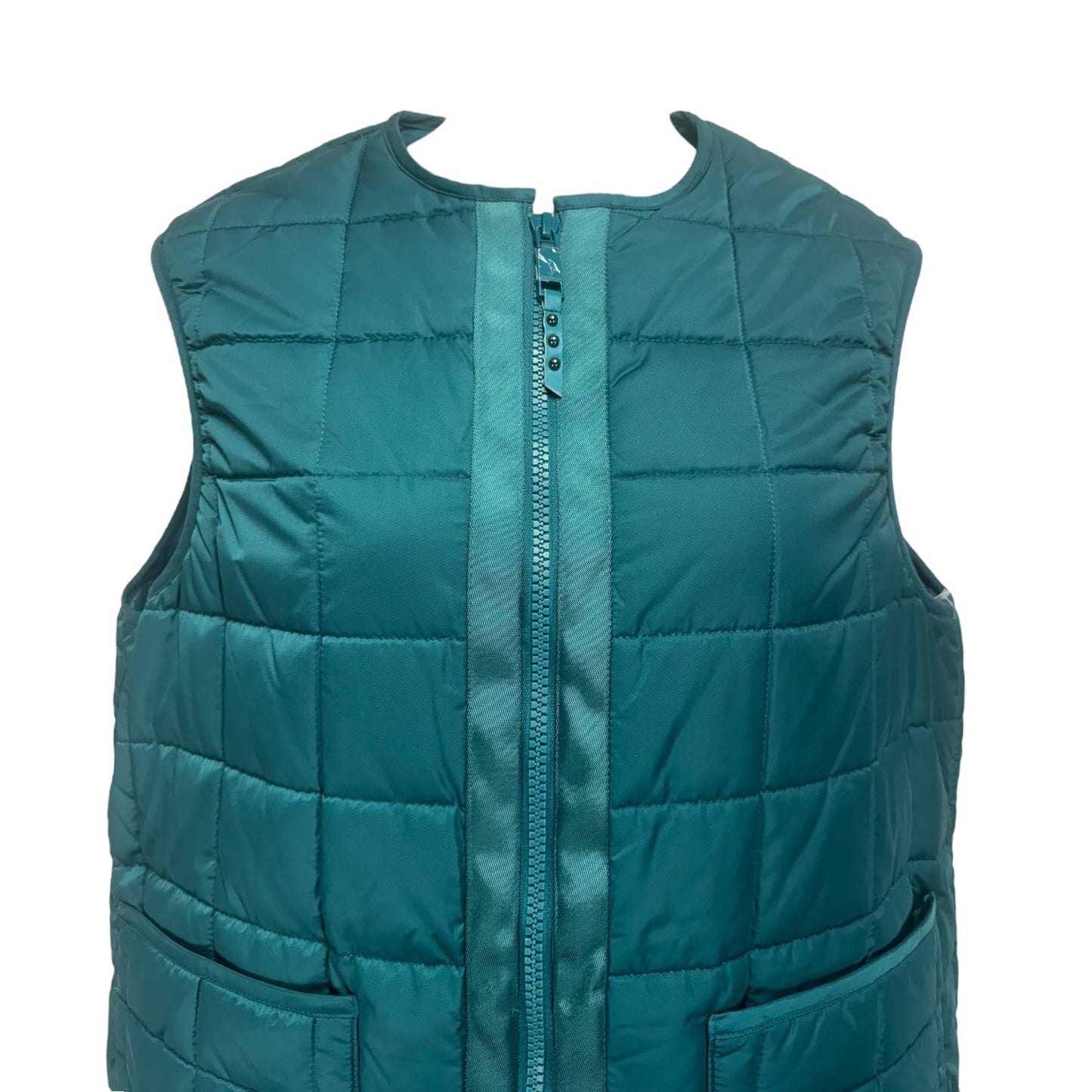 Long Quilted Puffer Vest Designer in Deep Sea Teal By Rebecca Minkoff In Green, Size: M