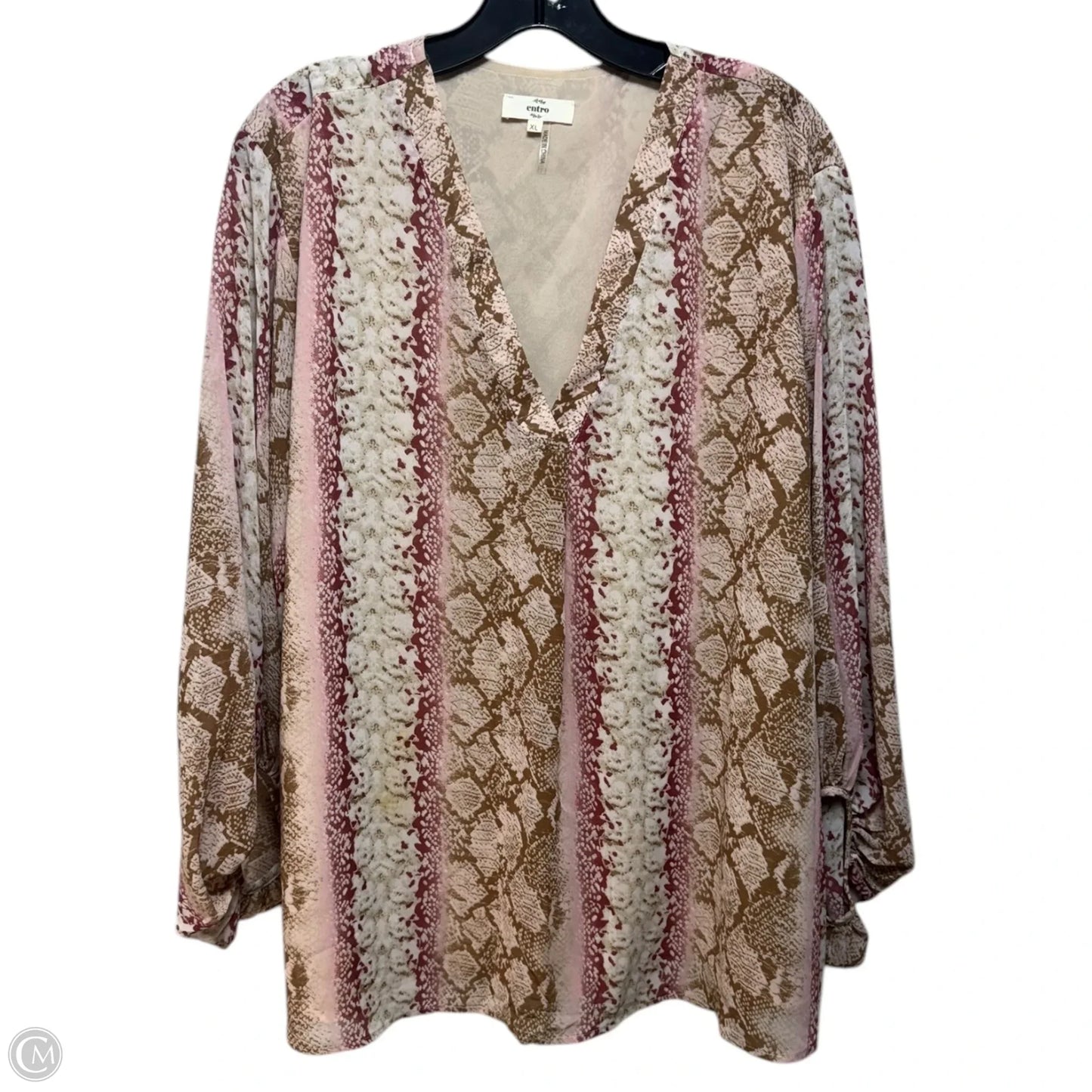 Top Long Sleeve By Entro In Snakeskin Print, Size: Xl