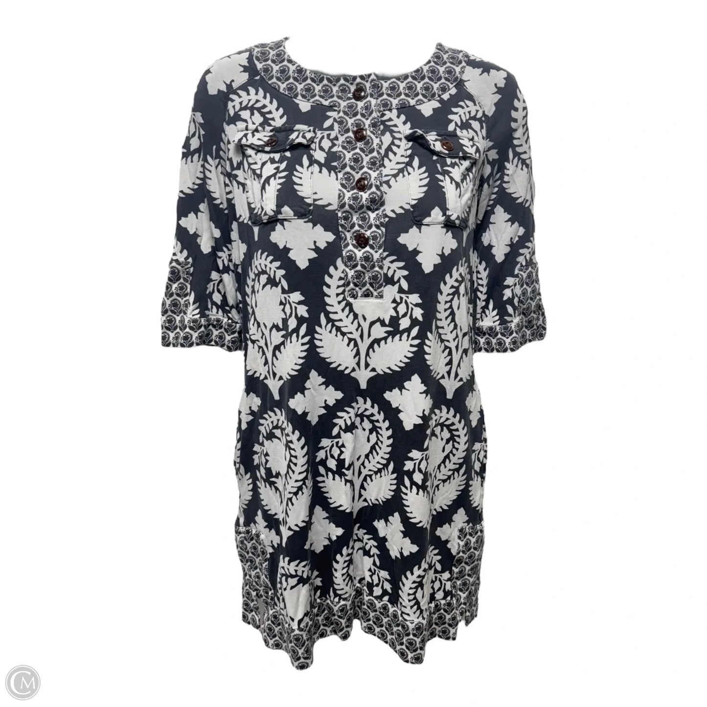 Silk Tunic Designer By Diane Von Furstenberg In Black & Grey, Size: 6