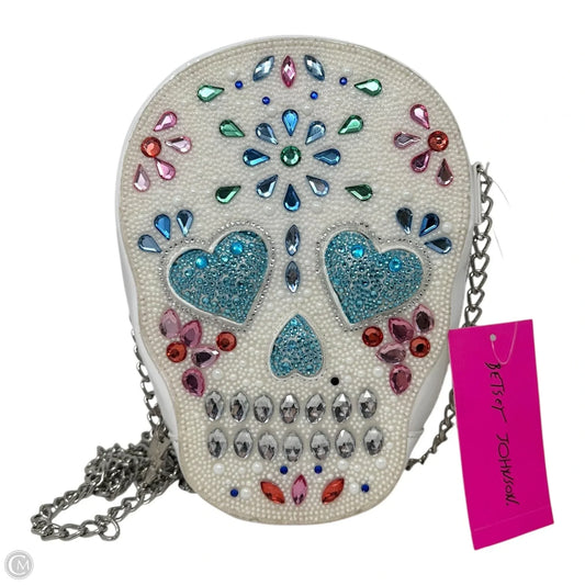 Bone-Jour Candy Skull Crossbody Handbag By Betsey Johnson, Size: Small