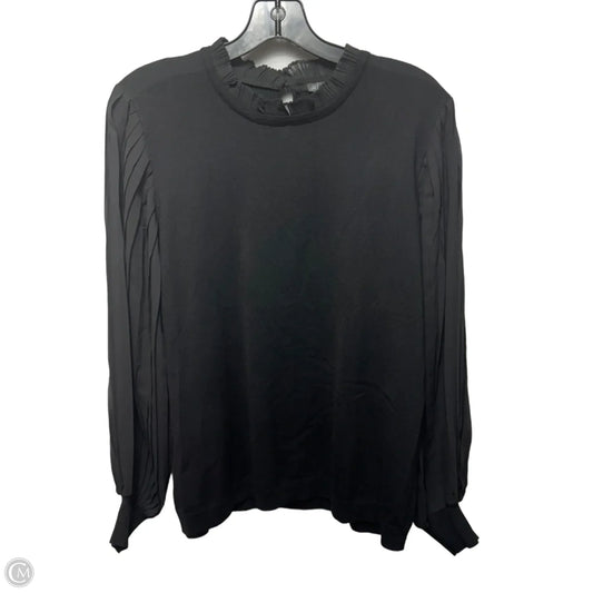 Pleated Sleeve Top Long Sleeve By Adrianna Papell In Black, Size: L