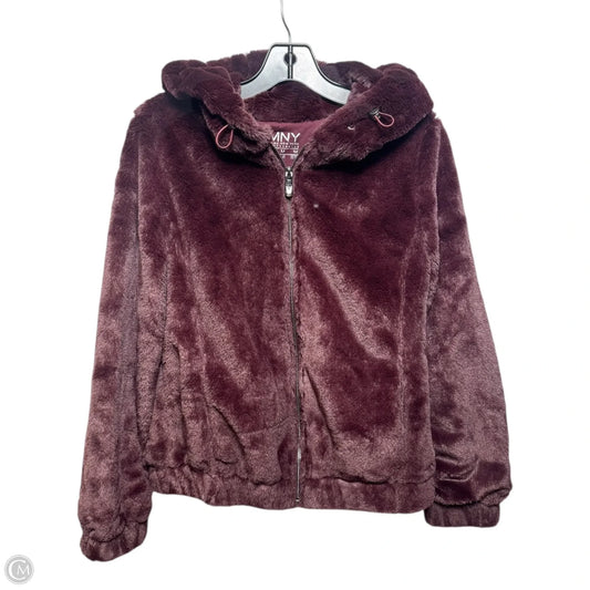 Faux Fur Hooded Bomber Jacket By Marc New York In Maroon, Size: M