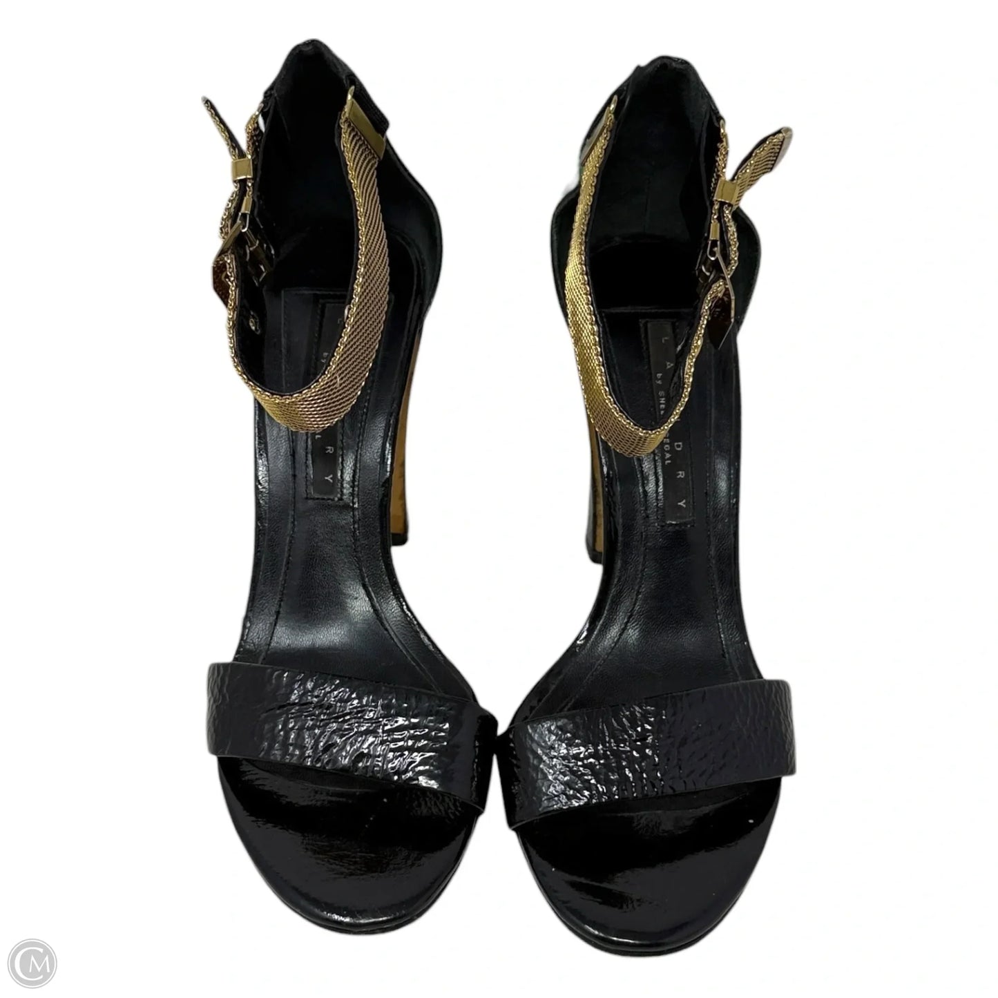 Reggie Chain Strap Block Heel Sandals By Laundry In Black & Gold, Size: 8.5