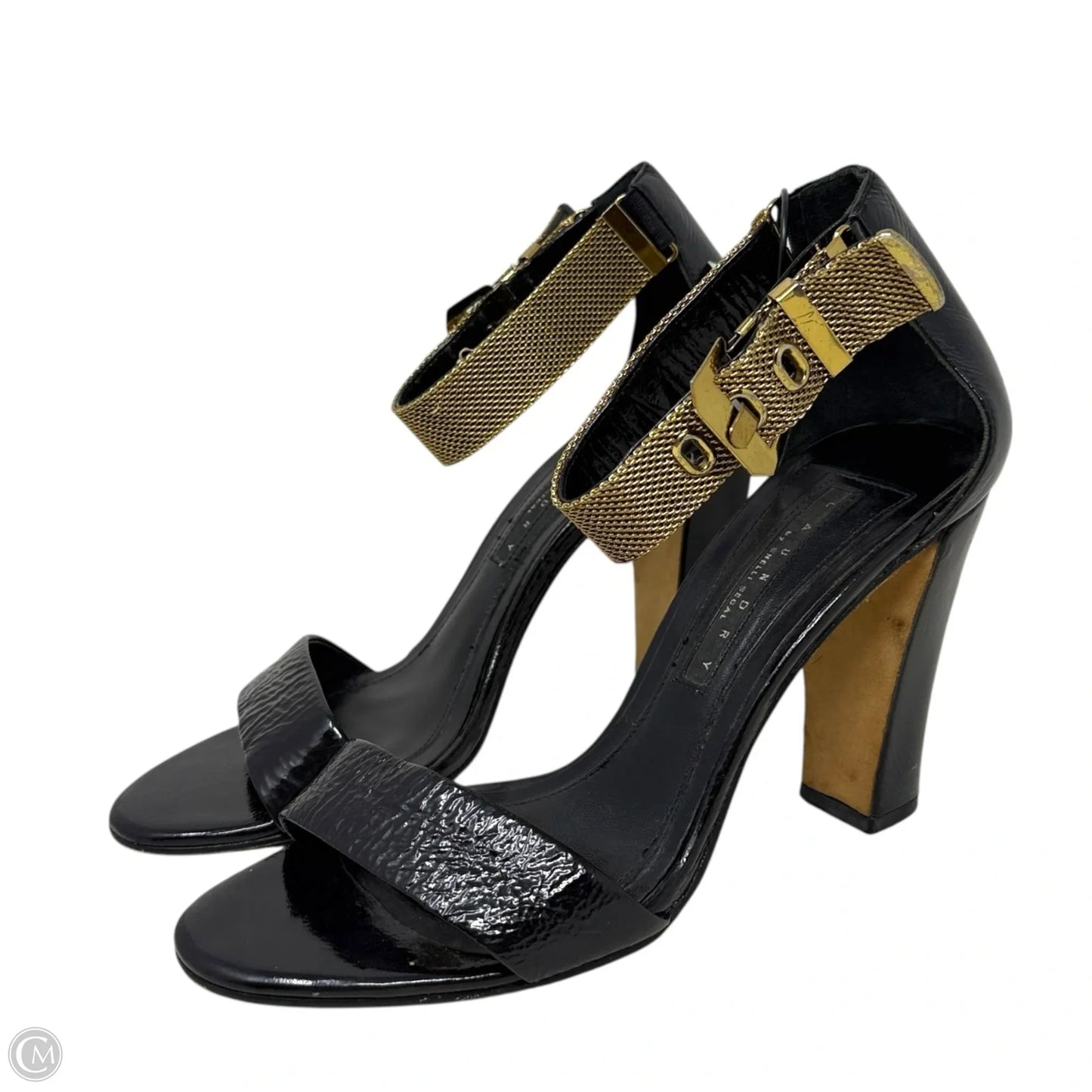 Reggie Chain Strap Block Heel Sandals By Laundry In Black & Gold, Size: 8.5