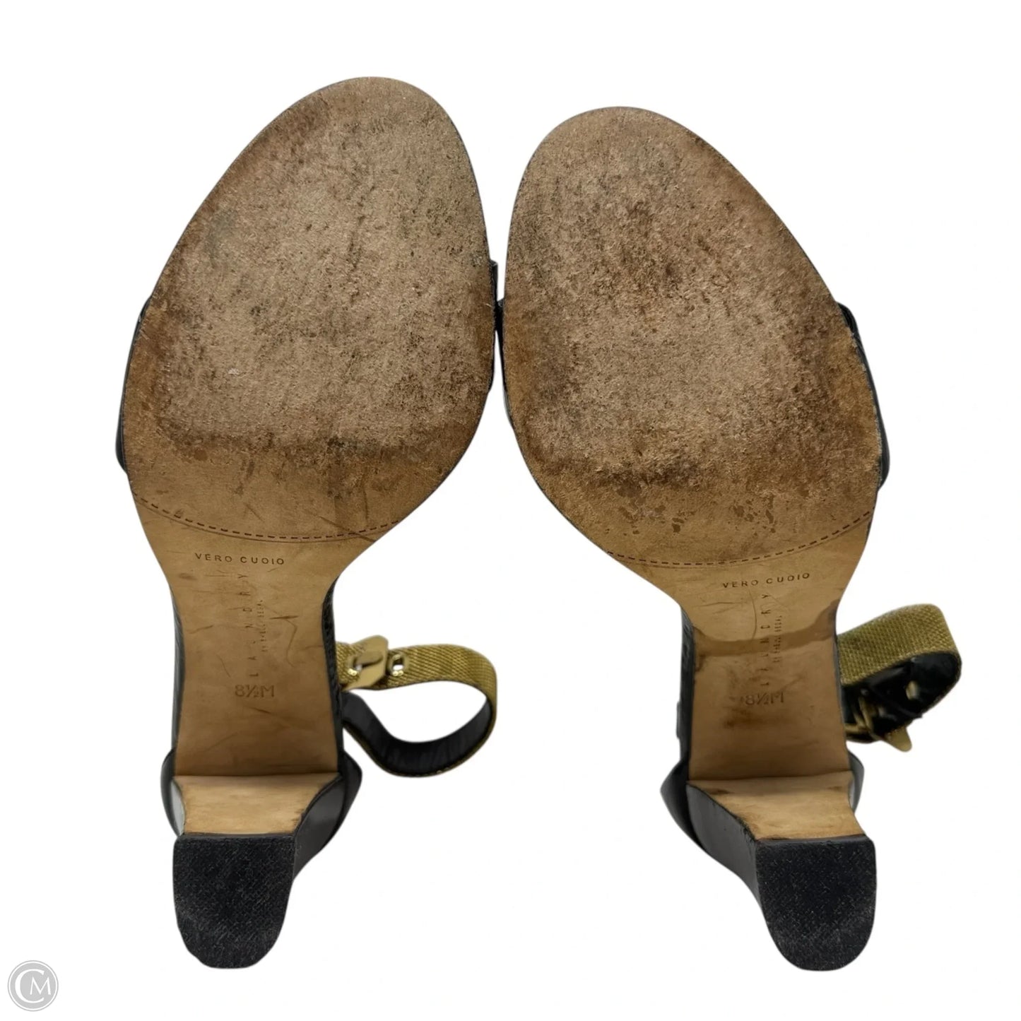 Reggie Chain Strap Block Heel Sandals By Laundry In Black & Gold, Size: 8.5