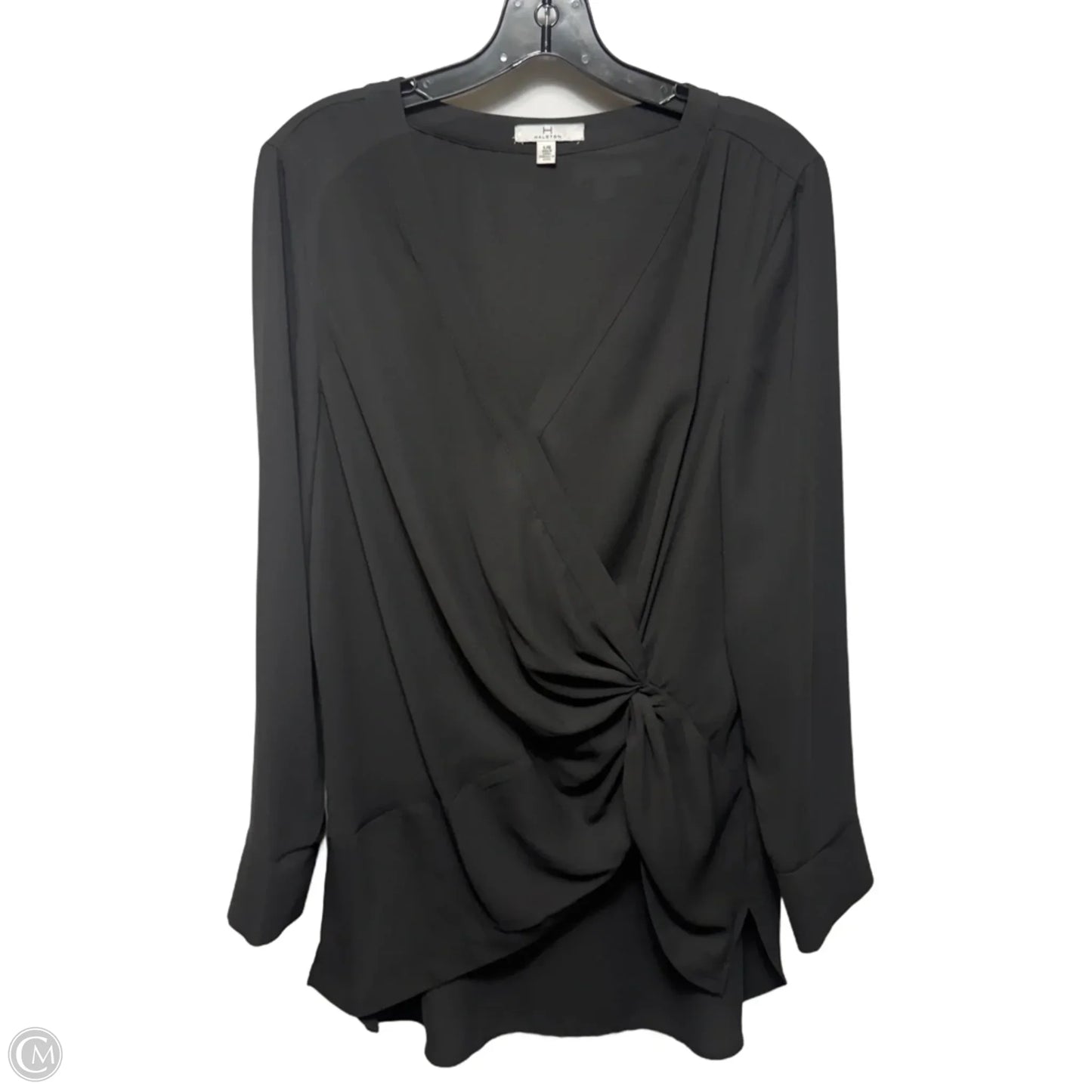 Faux Wrap Top Long Sleeve Designer By Halston In Black, Size: L