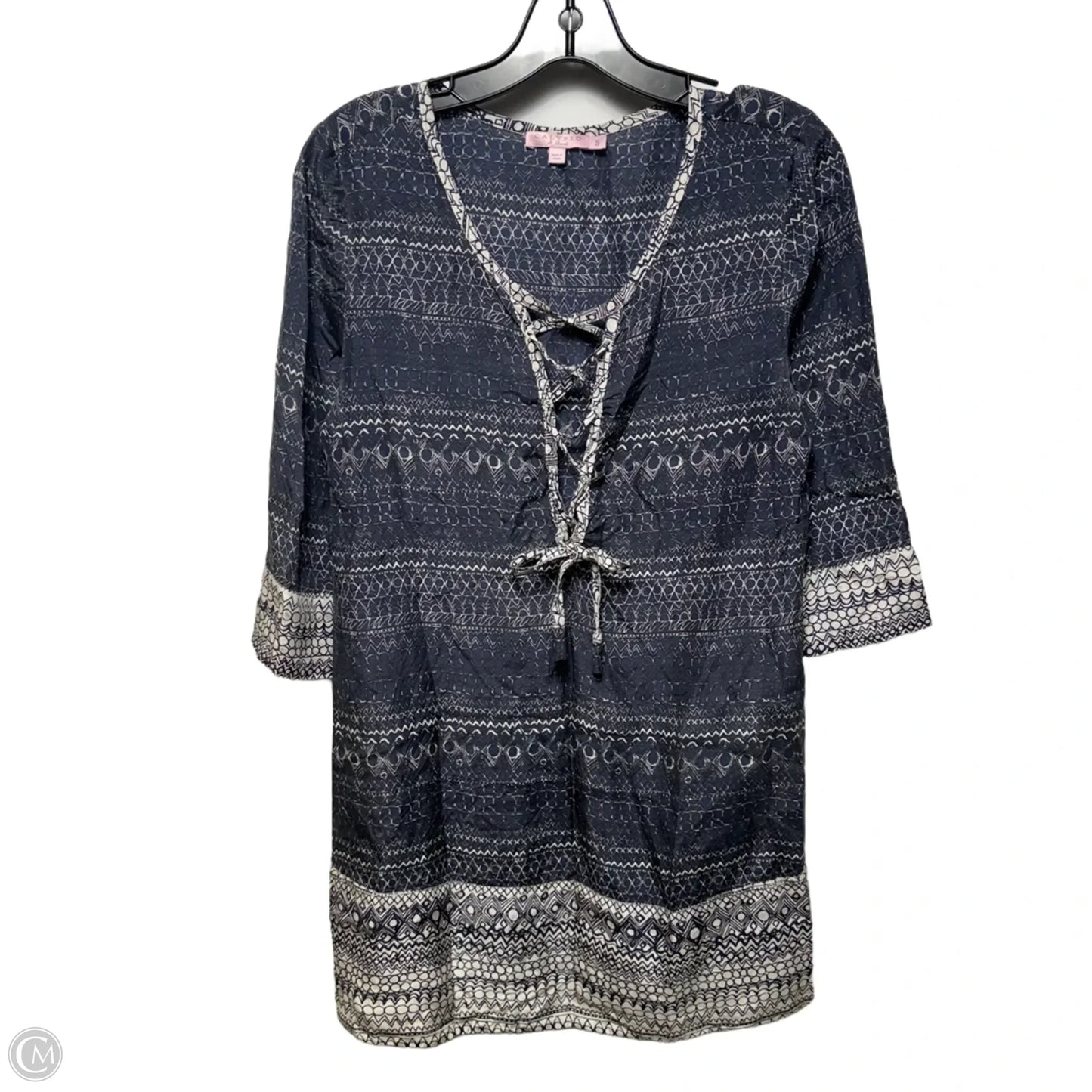 Silk Lace Up Tunic 3/4 Sleeve By Calypso St Barth In Blue & Cream, Size: S