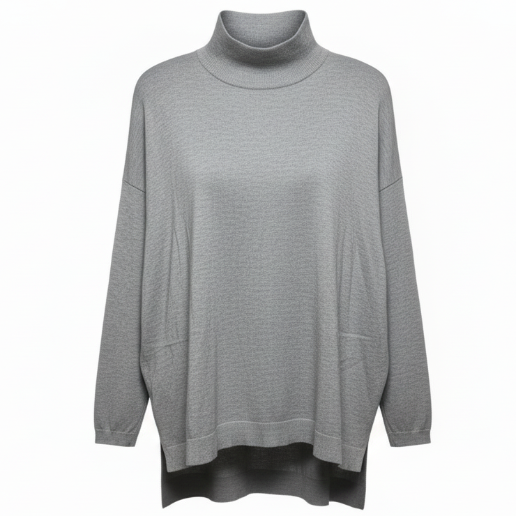 Zip Back Mock Neck Sweater By Tahari In Grey, Size: 2X