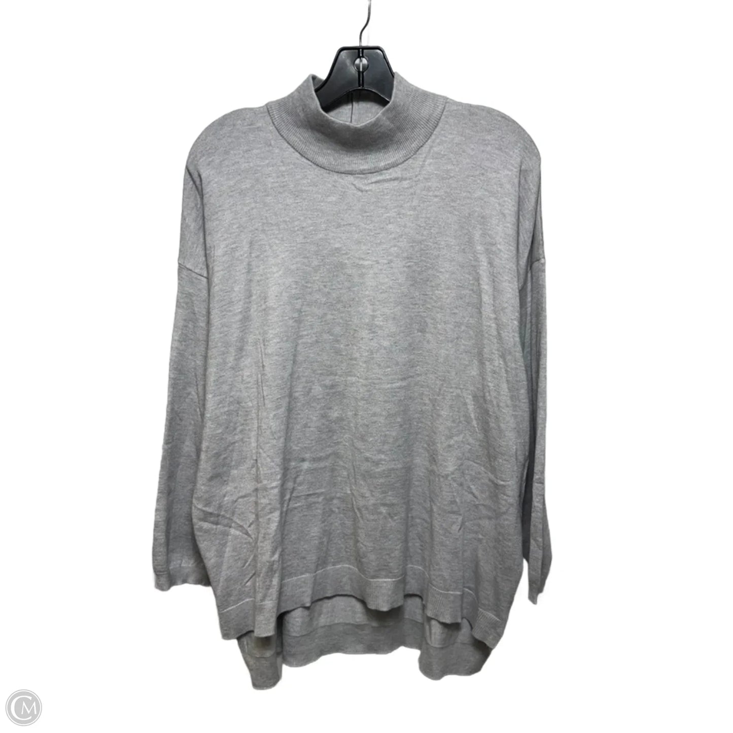 Zip Back Mock Neck Sweater By Tahari In Grey, Size: 2X