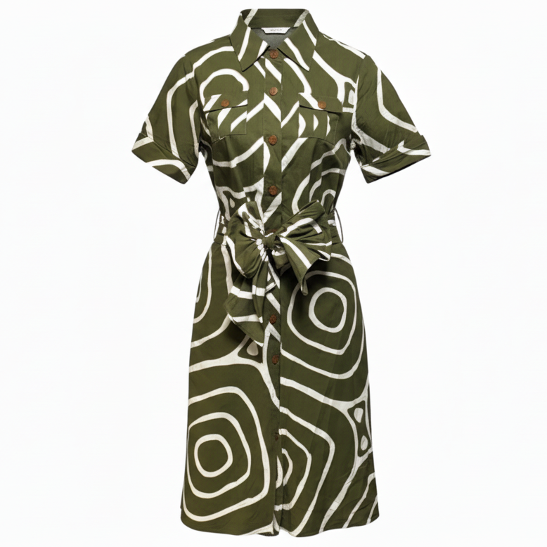 Huahine Safari Shirt Dress Designer By Diane Von Furstenberg In Green & White, Size: 2