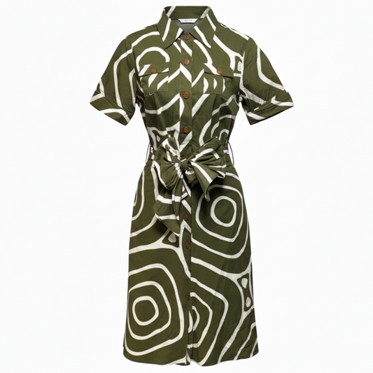 Huahine Safari Shirt Dress Designer By Diane Von Furstenberg In Green & White, Size: 2