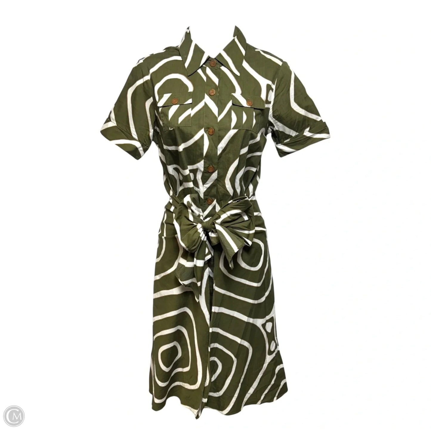 Huahine Safari Shirt Dress Designer By Diane Von Furstenberg In Green & White, Size: 2
