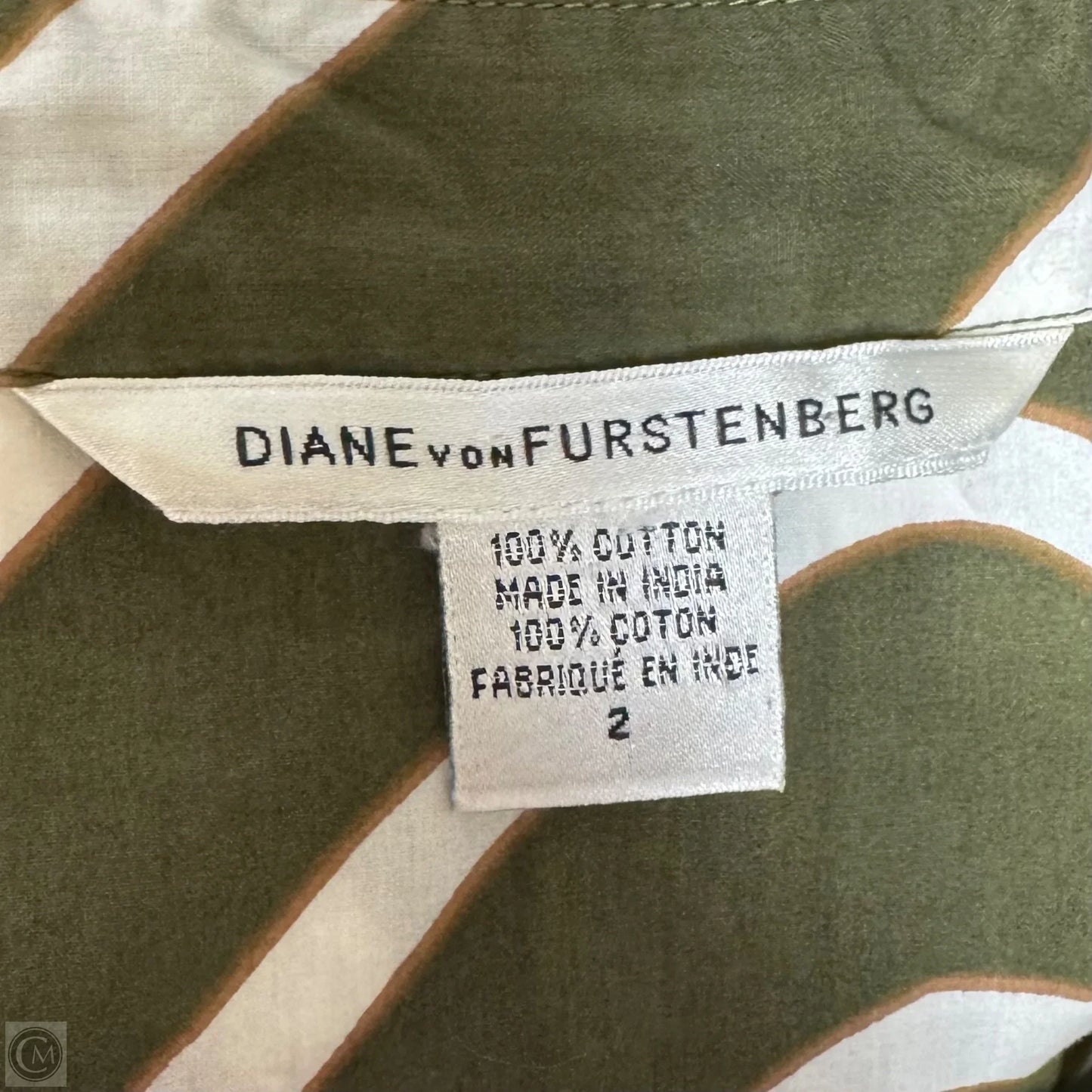 Huahine Safari Shirt Dress Designer By Diane Von Furstenberg In Green & White, Size: 2