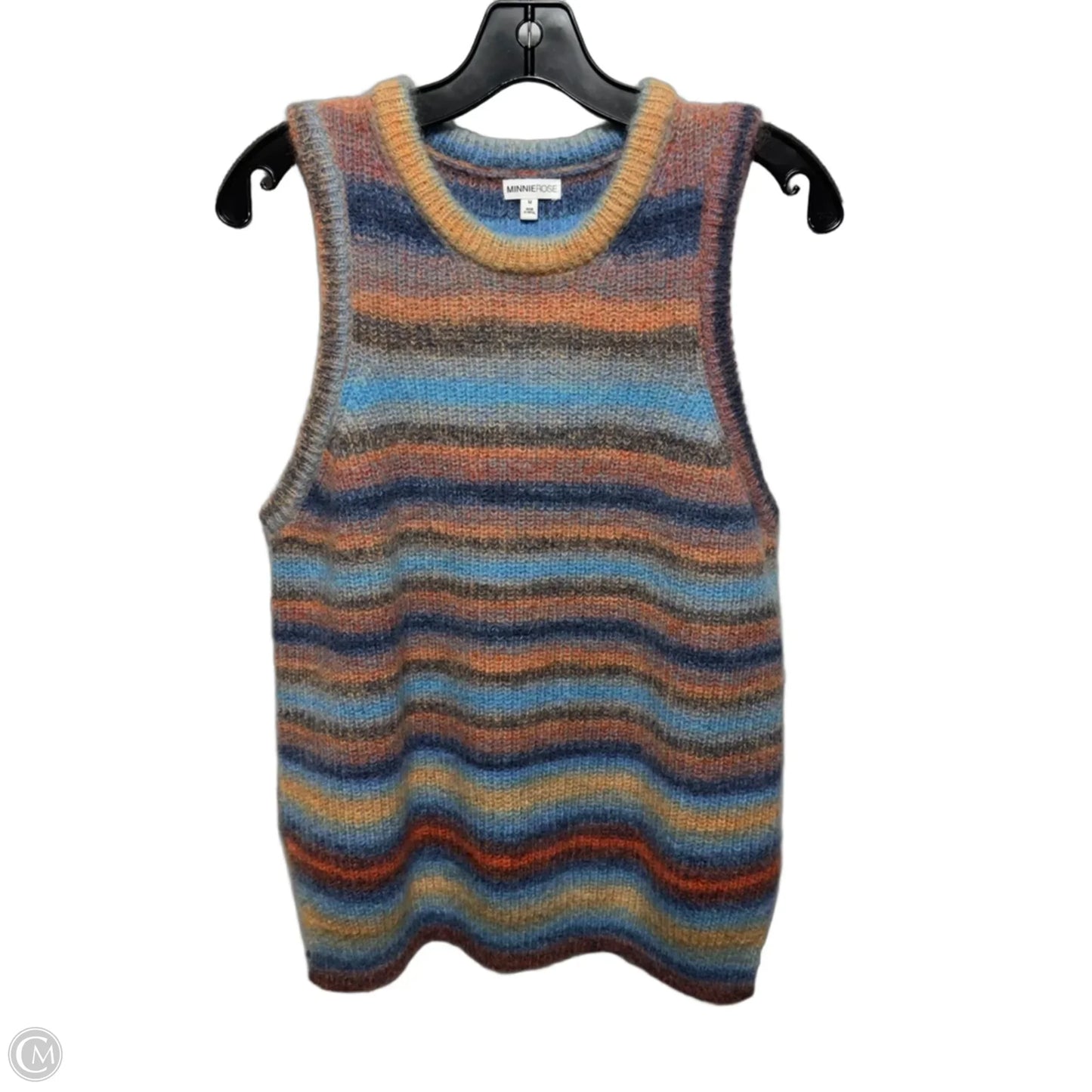 Wool Blend Vest Sweater By Minnie Rose In Striped Pattern, Size: M