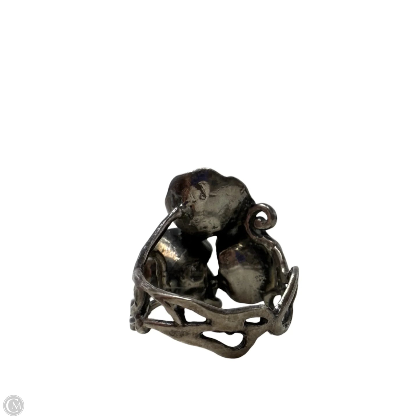 Vintage Sterling Silver Filigree Three Flower Pearl Cocktail Ring, Size: 7