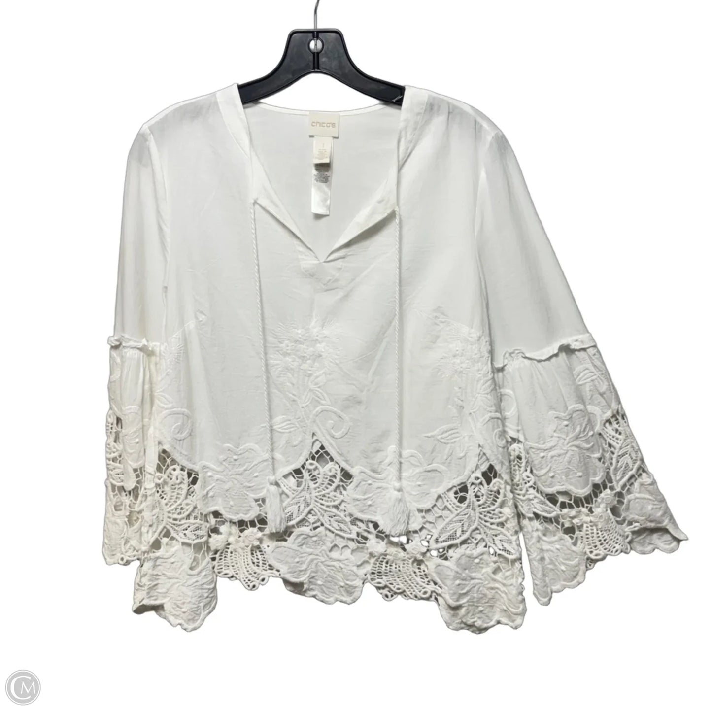 Eyelet Top Long Sleeve By Chicos In White, Size: 8p