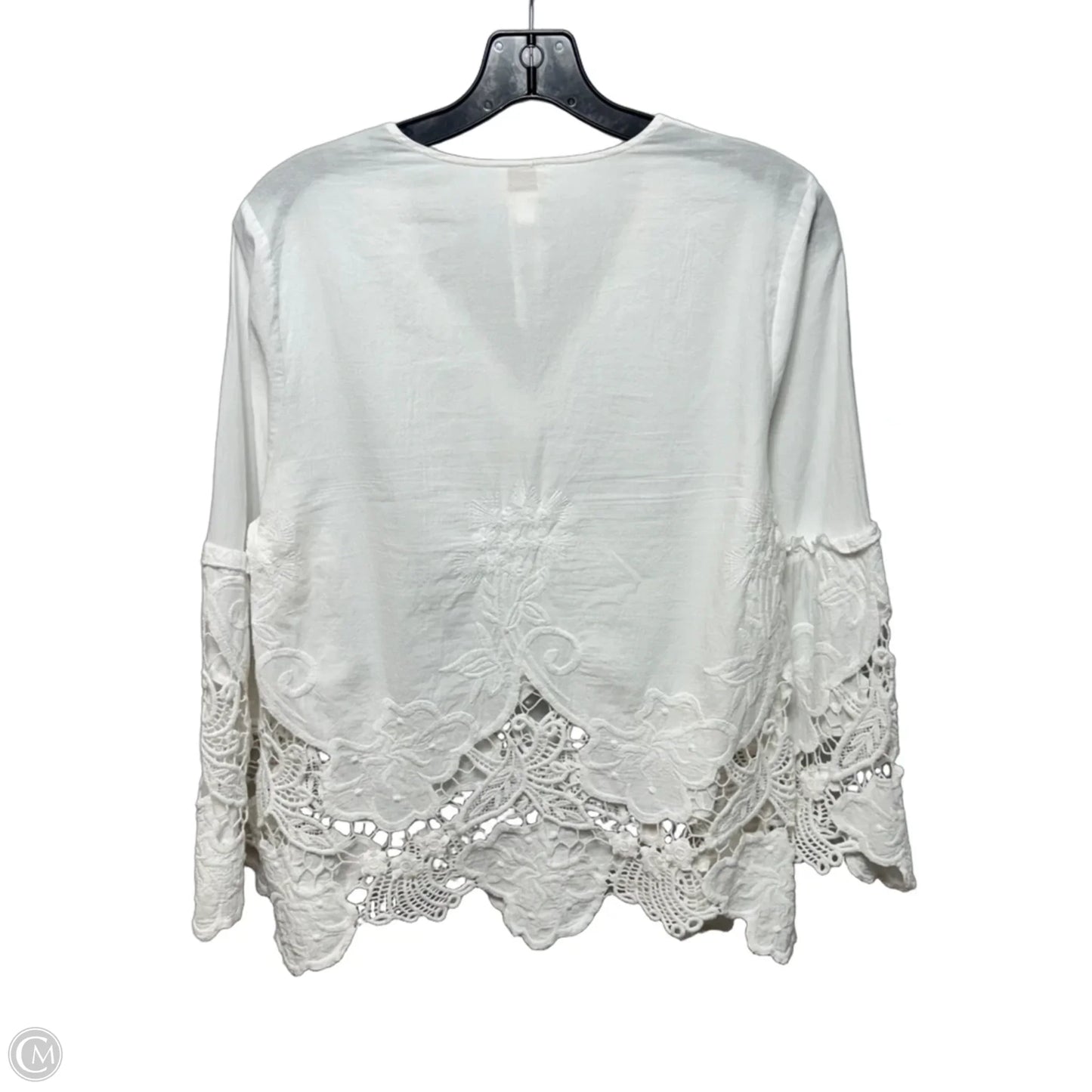 Eyelet Top Long Sleeve By Chicos In White, Size: 8p