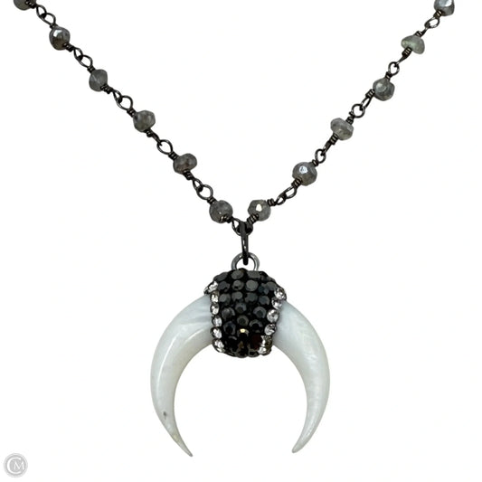 Crescent Horn Accented With Black Pavé Crystal Pendant Necklace