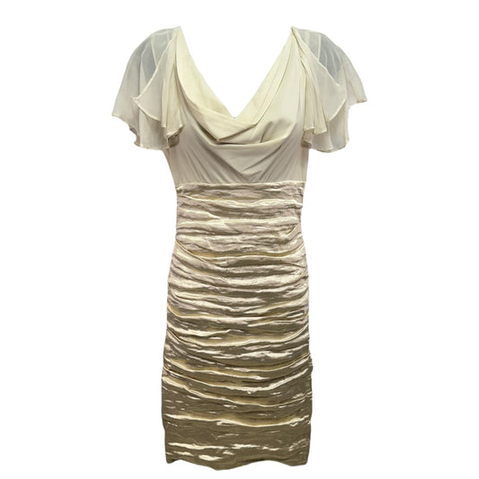 Ruched Flutter Sleeve Cocktail Dress in Cream Nicole Miller, Size S