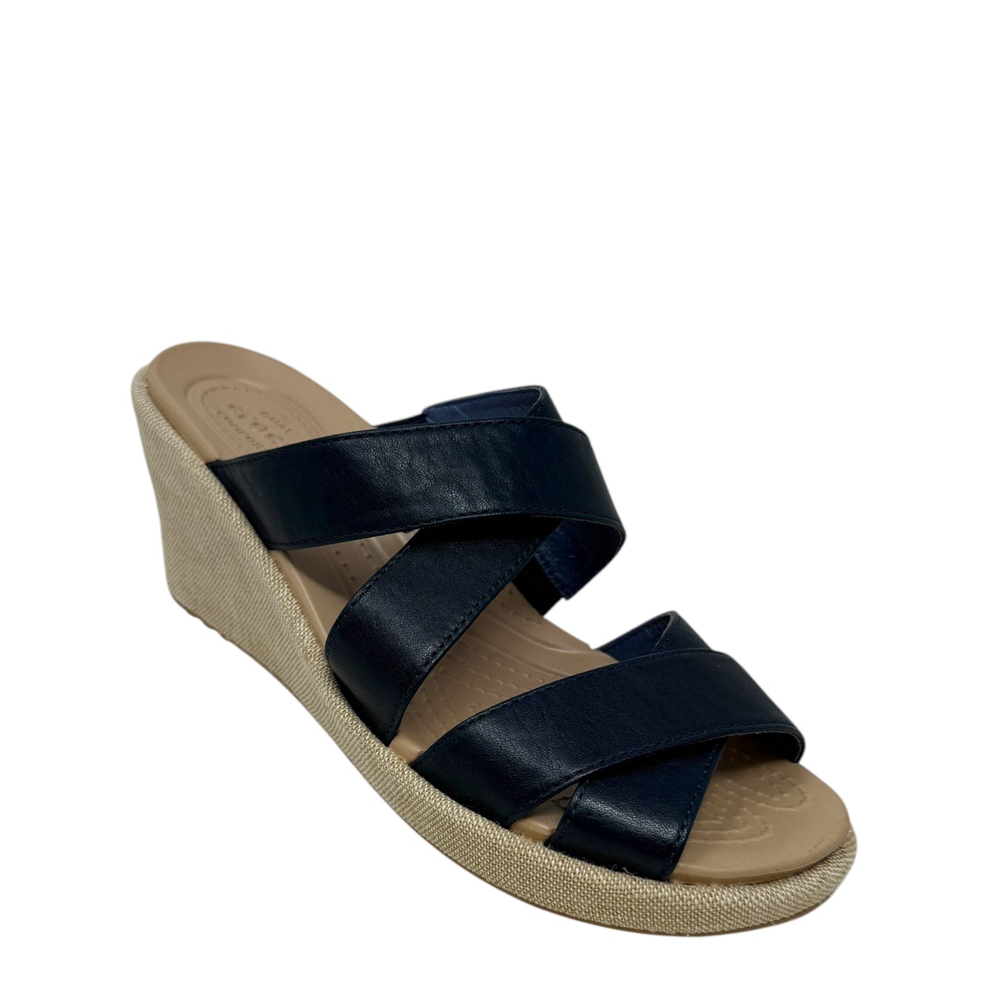 A-Leigh Crisscross Wedge Sandals By Crocs In Blue, Size: 8