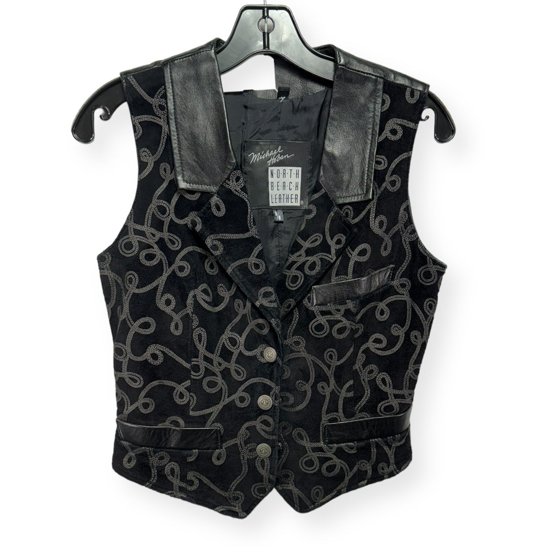 Embroidered Leather Black Vest Other North Beach Leather, Size 6