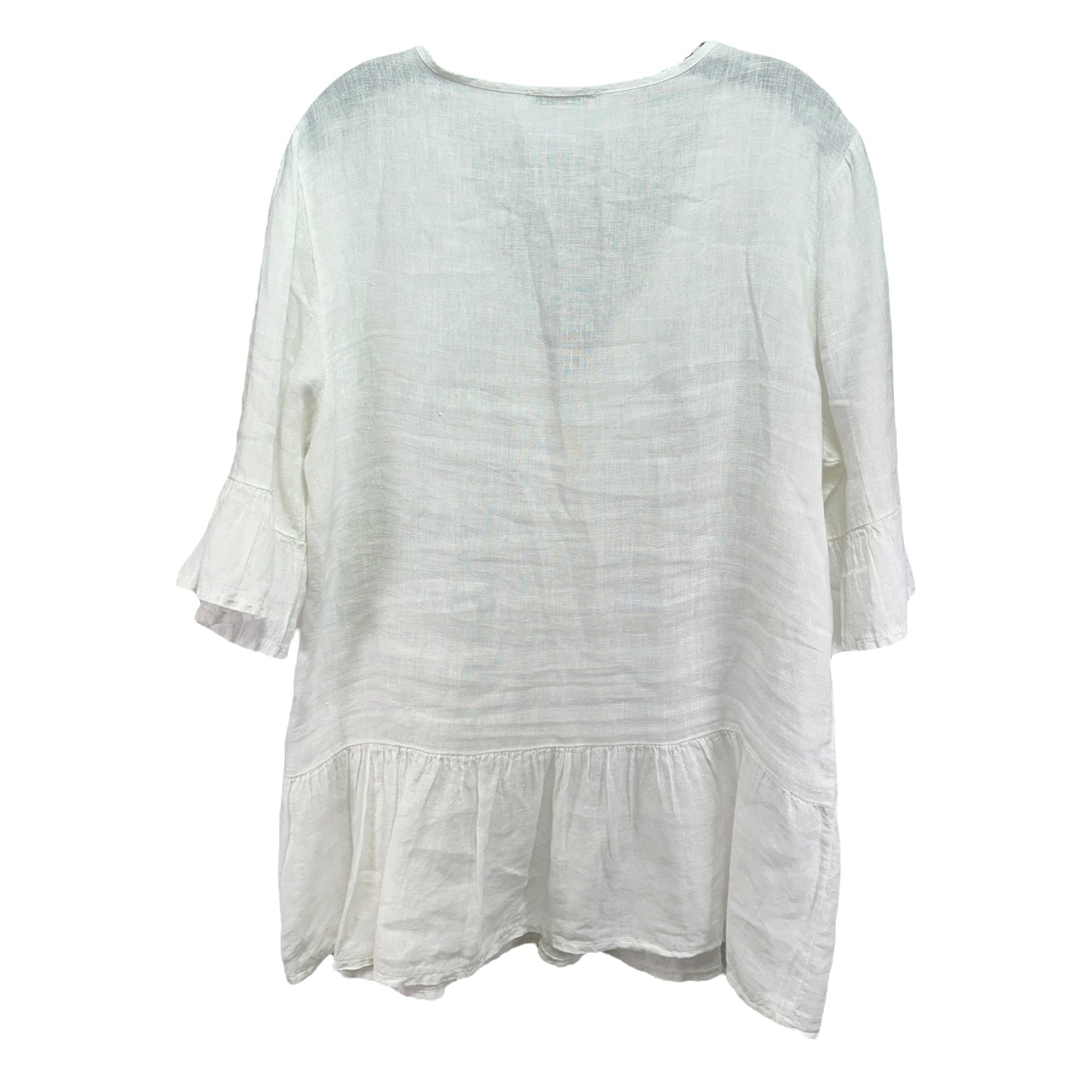 Linen & Crochet Lace Tunic White Top 3/4 Sleeve Francesca Bettini, Size M