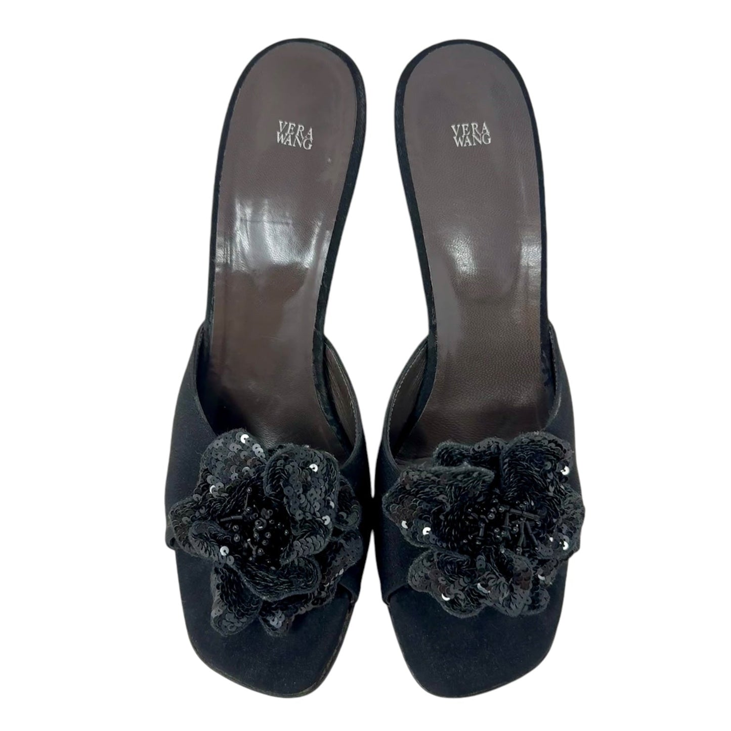 Magnolia Satin Mules Designer By Vera Wang In Black, Size: 7.5