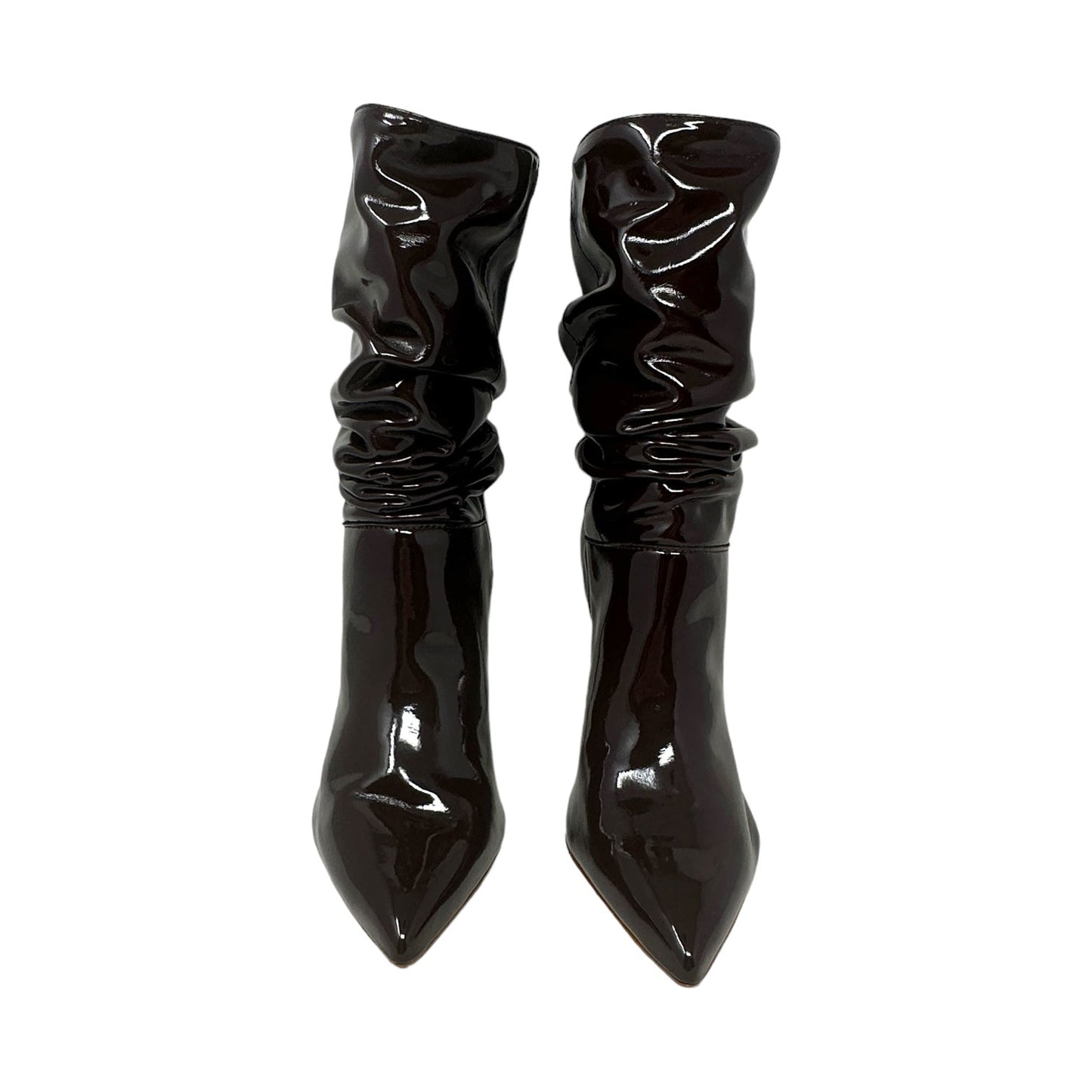 Ashlee Slouchy Stiletto Bootie in Dark Chocolate Patent Leather Schutz, Size 7.5