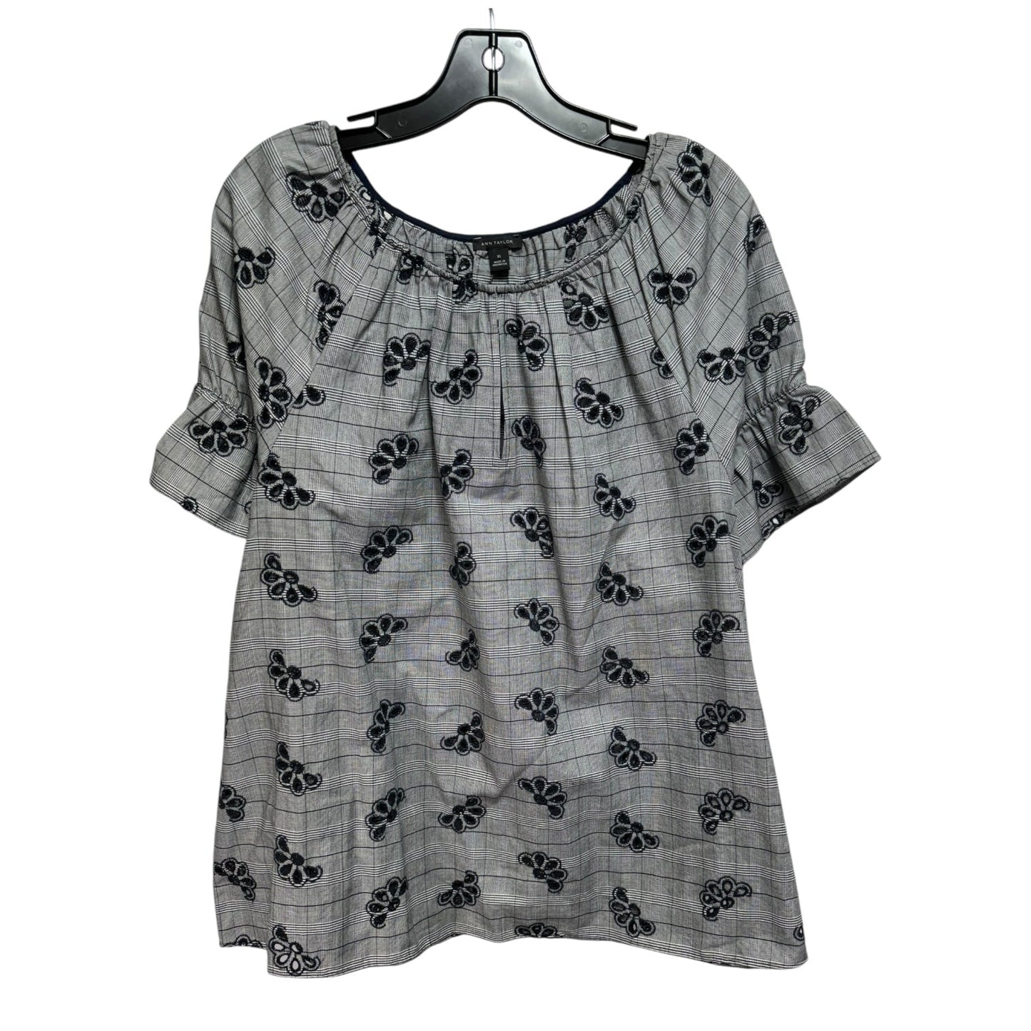 Top Short Sleeve By Ann Taylor In Blue & Grey, Size: Xl