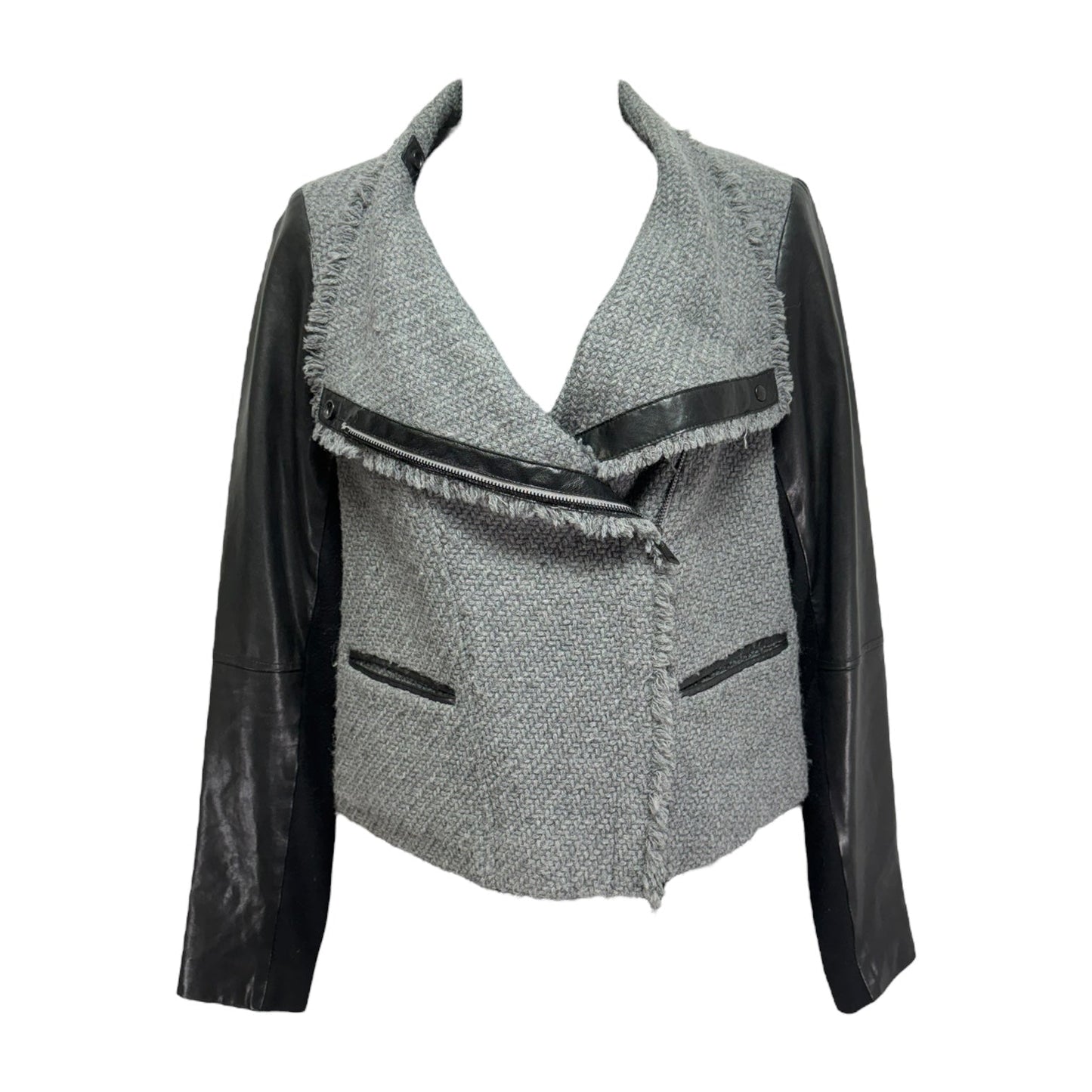 Lambskin Trim Jacket Designer By Vince In Black & Grey, Size: S