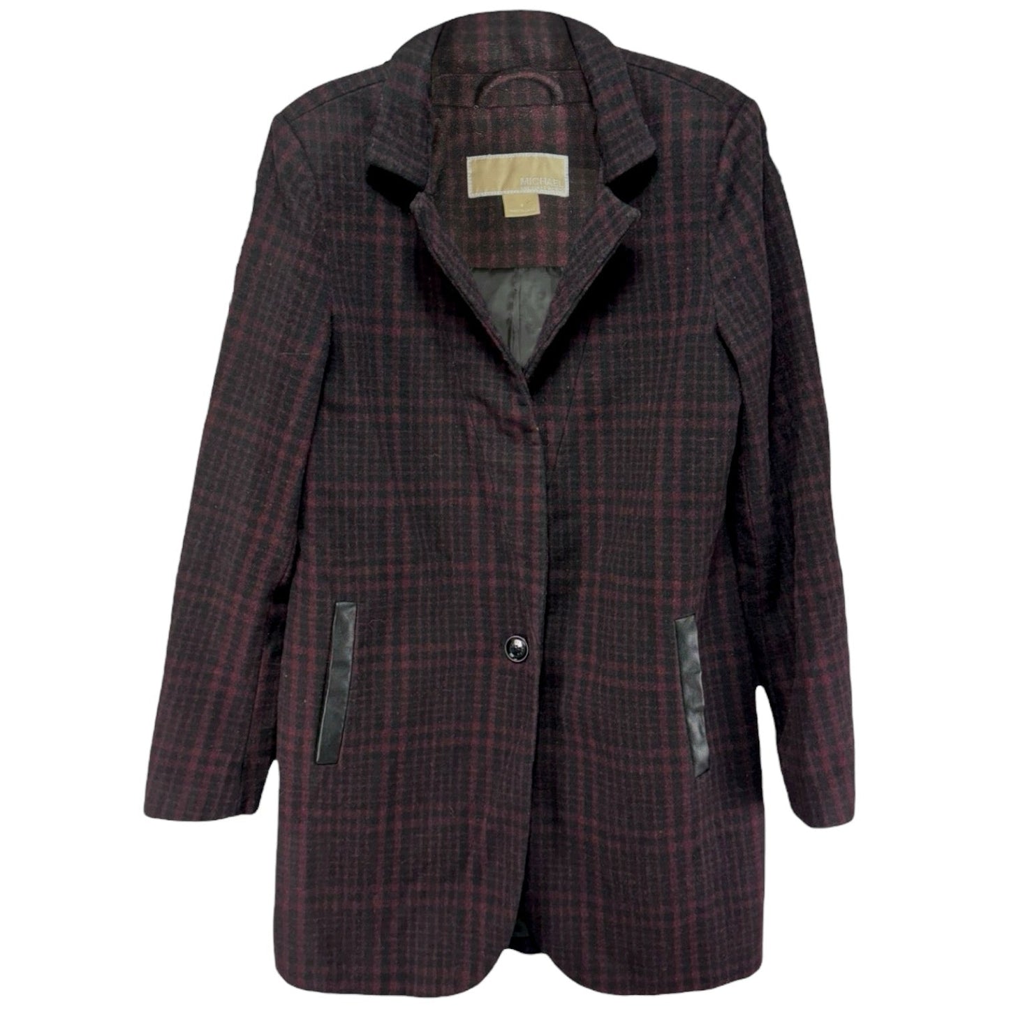 Coat Wool By Michael By Michael Kors In Plaid Pattern, Size: 6