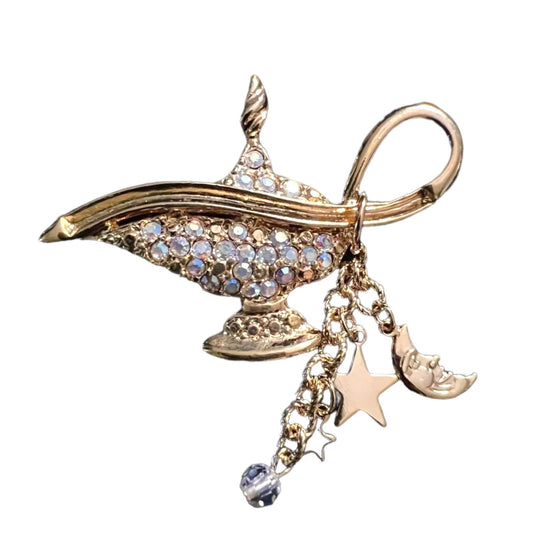 Aladdin's Magic Lamp Rhinestone Gold Tone Pin By Kirks Folly