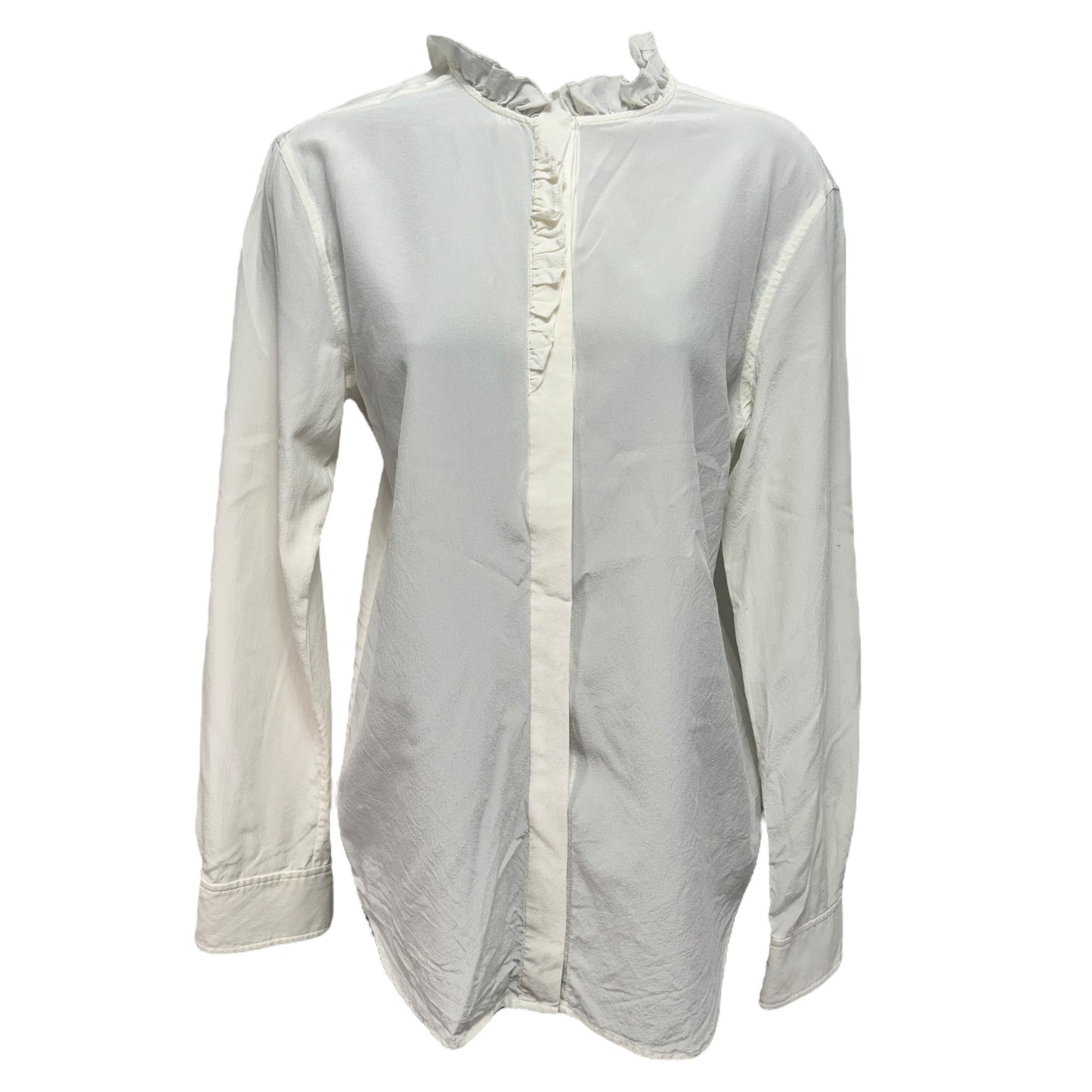 Mulberry Silk Ruffle Top Long Sleeve By LilySilk In White, Size: 4