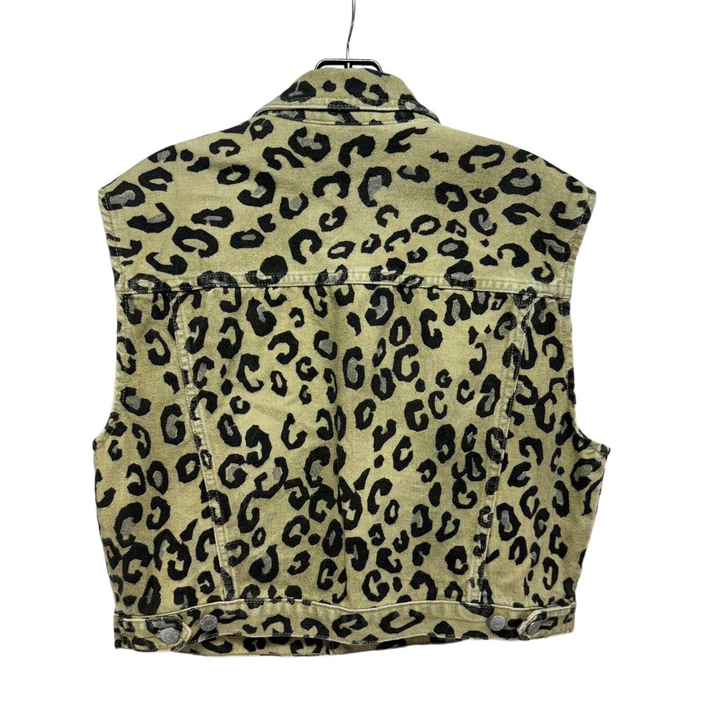 Cropped Denim Vest By Guess In Olive Leopard Print, Size: XL